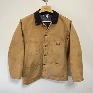 Vintage Dickies Chore Coat Mens XL Tan Canvas Corduroy Collar Blanket Lined 90s